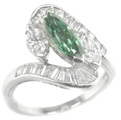 1950s 0.90ct Green Color Enhanced Diamond  Platinum Ring