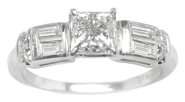 1950's 0.96ct Princess Cut Diamond Platinum Engagement Ring
