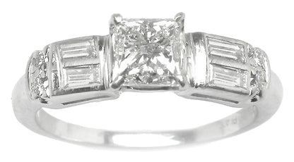 1950's 0.96ct Princess Cut Diamond Platinum Engagement Ring