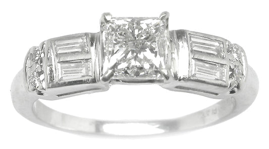 1950's 0.96ct Princess Cut Diamond Platinum Engagement Ring