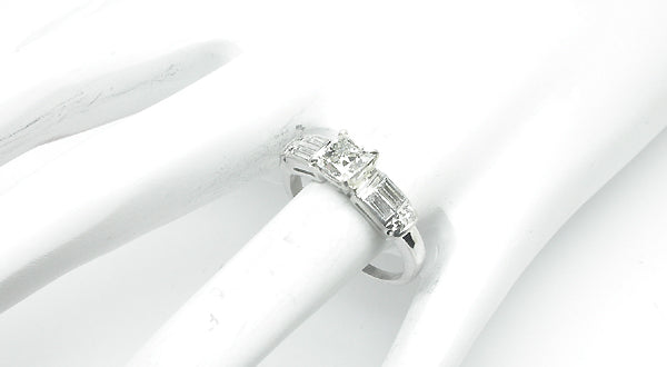 1950's 0.96ct Princess Cut Diamond Platinum Engagement Ring