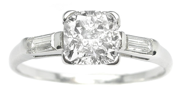 1950s 1.03ct Cushion Cut Diamond Platinum Engagement Ring