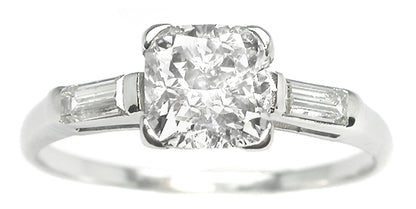 1950s 1.03ct Cushion Cut Diamond Platinum Engagement Ring