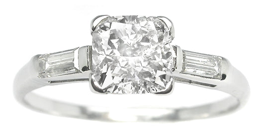 1950s 1.03ct Cushion Cut Diamond Platinum Engagement Ring