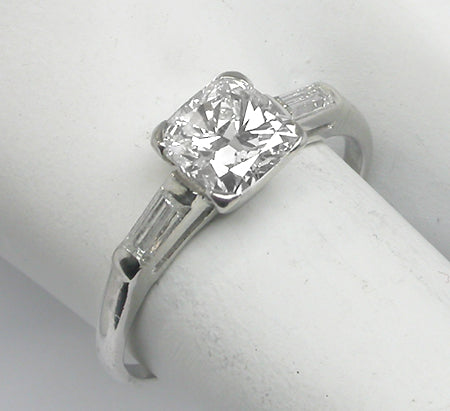 1950s 1.03ct Cushion Cut Diamond Platinum Engagement Ring