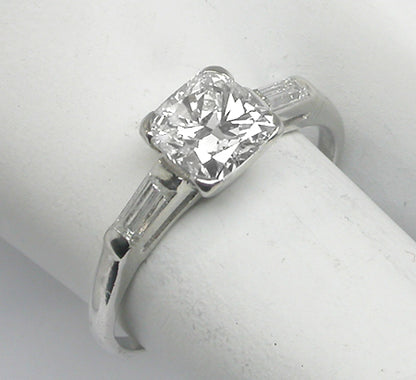 1950s 1.03ct Cushion Cut Diamond Platinum Engagement Ring
