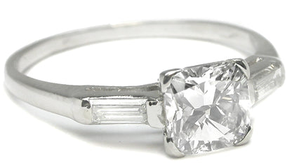 1950s 1.03ct Cushion Cut Diamond Platinum Engagement Ring