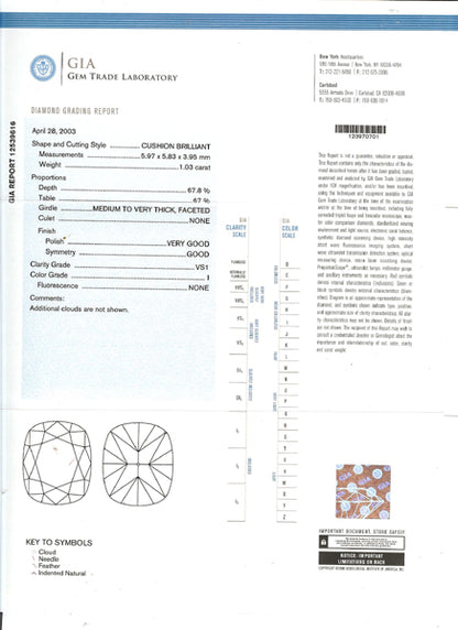 1950s 1.03ct Cushion Cut Diamond Platinum Engagement Ring