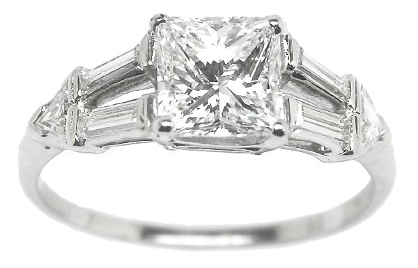 1950's 1.03ct Princess Cut Diamond Platinum Engagement Ring
