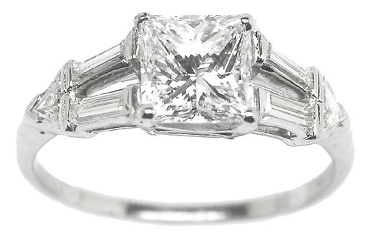 1950's 1.03ct Princess Cut Diamond Platinum Engagement Ring
