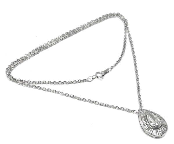1950s 1.10ct Pear Cut Diamond Platinum Pendant Necklace