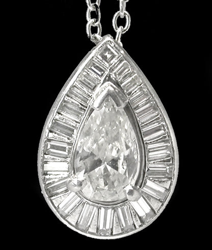 1950s 1.10ct Pear Cut Diamond Platinum Pendant Necklace