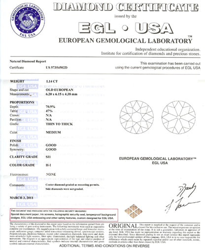 1950s 1.14ct Old European Diamond Platinum Engagement Ring