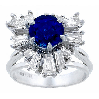 1950s 1.21ct Ceylon Sapphire 0.40ct Diamond Engagement Ring