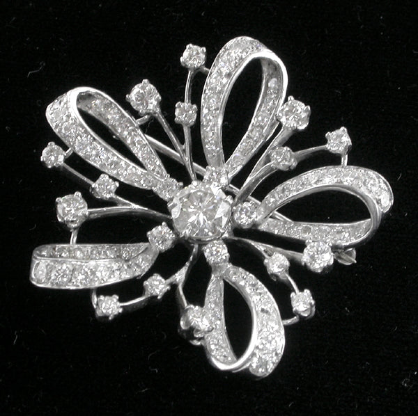 1950s 1.23ct Diamond 18k Gold Flower Bouquet Pin/ Pendant