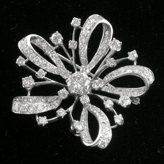 1950s 1.23ct Diamond 18k Gold Flower Bouquet Pin/ Pendant