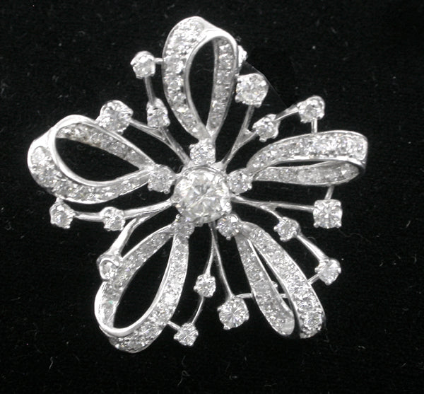 1950s 1.23ct Diamond 18k Gold Flower Bouquet Pin/ Pendant
