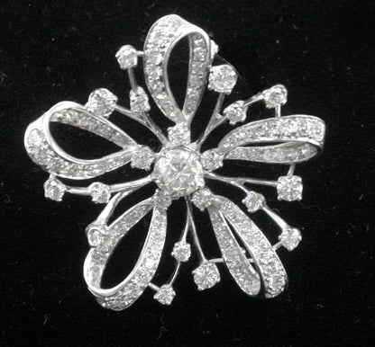 1950s 1.23ct Diamond 18k Gold Flower Bouquet Pin/ Pendant