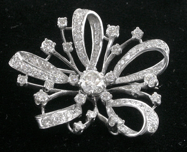 1950s 1.23ct Diamond 18k Gold Flower Bouquet Pin/ Pendant
