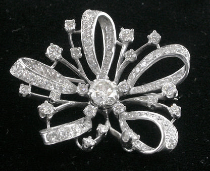 1950s 1.23ct Diamond 18k Gold Flower Bouquet Pin/ Pendant
