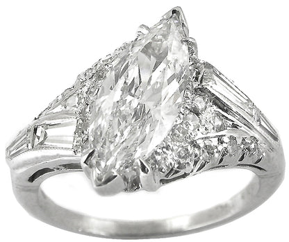 1950s 1.65ct  Marquise Diamond Platinum  Ring