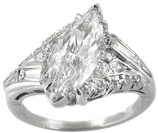 1950s 1.65ct  Marquise Diamond Platinum  Ring