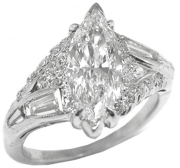 1950s 1.65ct  Marquise Diamond Platinum  Ring