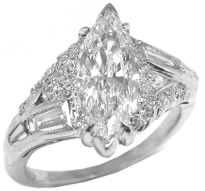 1950s 1.65ct  Marquise Diamond Platinum  Ring