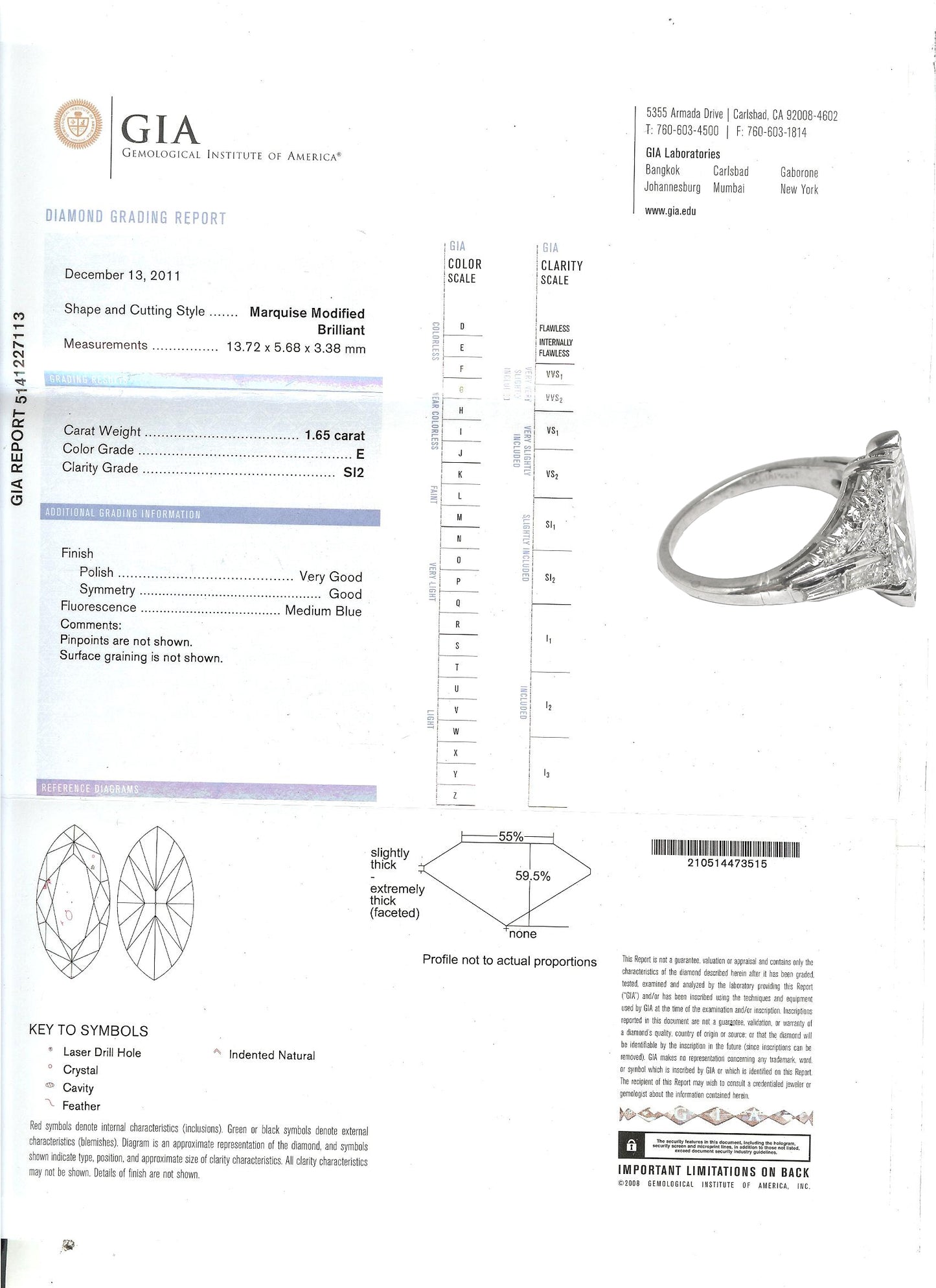 1950s 1.65ct  Marquise Diamond Platinum  Ring