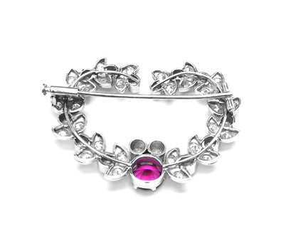 1950s 1.71ct Rubelite 4ct Diamond Platinum Bouquet Pin