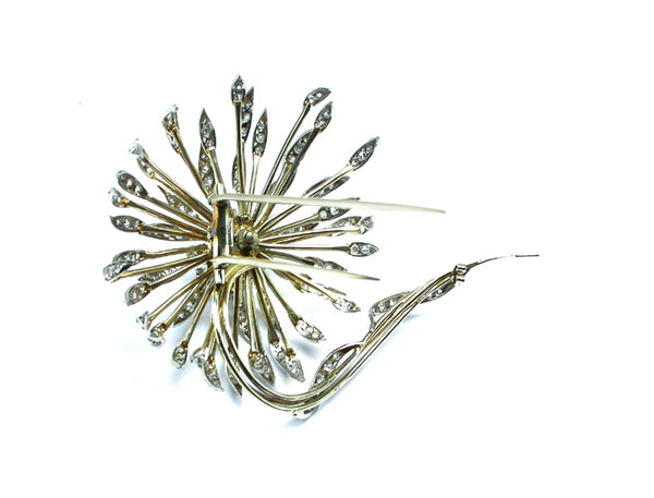 1950s 18k Yellow & White Gold Platinum Diamond Flower Pin
