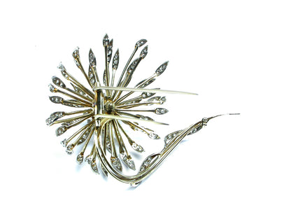 1950s 18k Yellow & White Gold Platinum Diamond Flower Pin