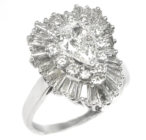 1950s 1ct Pear Cut Diamond Platinum Ballerina Ring/ Pendant