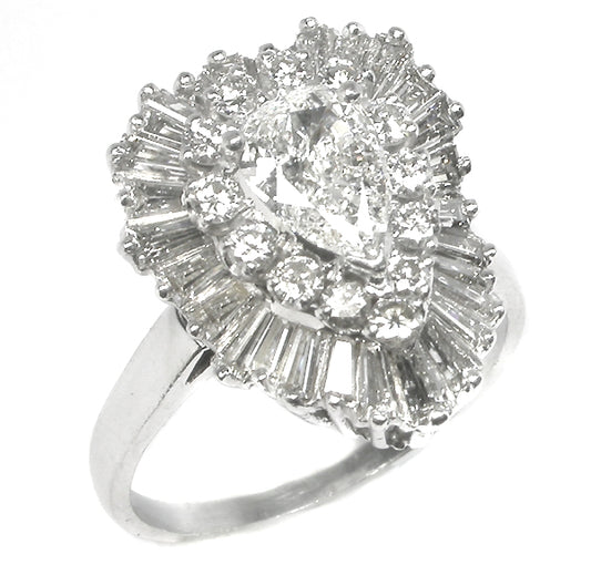 1950s 1ct Pear Cut Diamond Platinum Ballerina Ring/ Pendant