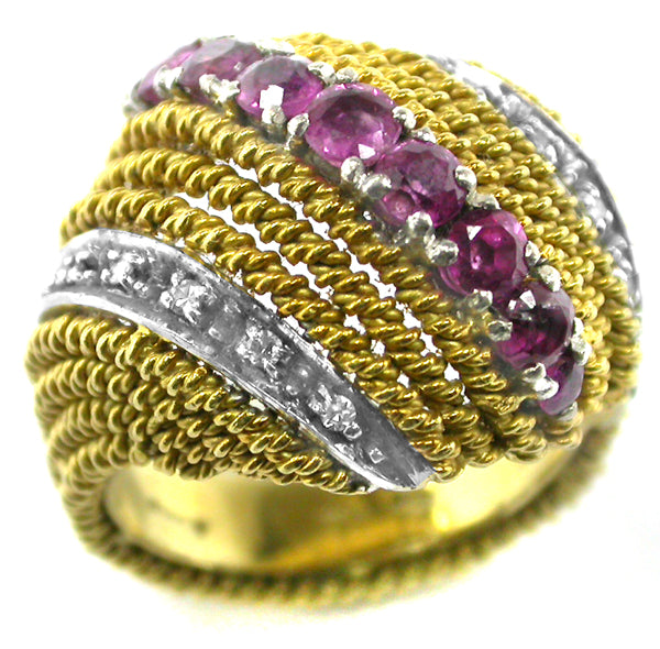 1950s 1ct Ruby  Diamonds 18k Yellow Gold Ring