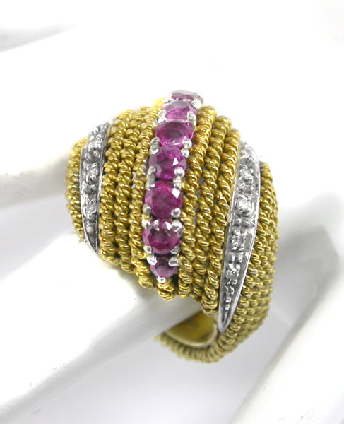 1950s 1ct Ruby  Diamonds 18k Yellow Gold Ring