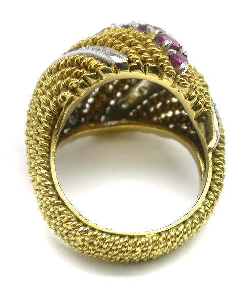 1950s 1ct Ruby  Diamonds 18k Yellow Gold Ring
