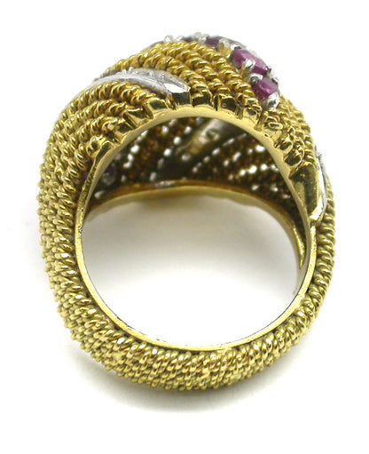 1950s 1ct Ruby  Diamonds 18k Yellow Gold Ring