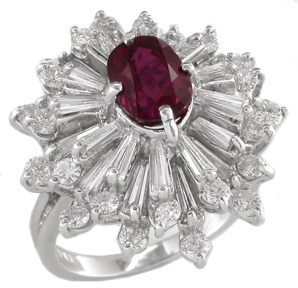 1950s 2.00ct Ruby 1.90ct Diamond Platinum Ballerina Ring