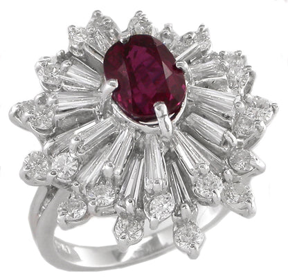 1950s 2.00ct Ruby 1.90ct Diamond Platinum Ballerina Ring