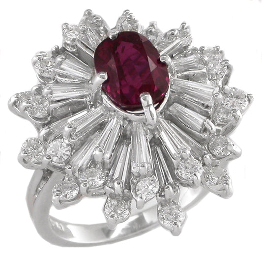 1950s 2.00ct Ruby 1.90ct Diamond Platinum Ballerina Ring