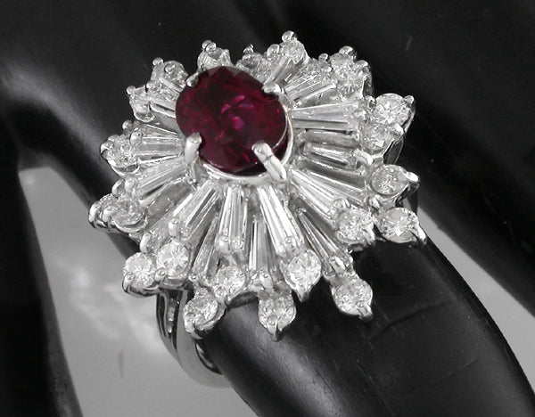 1950s 2.00ct Ruby 1.90ct Diamond Platinum Ballerina Ring