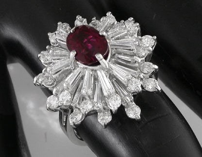 1950s 2.00ct Ruby 1.90ct Diamond Platinum Ballerina Ring