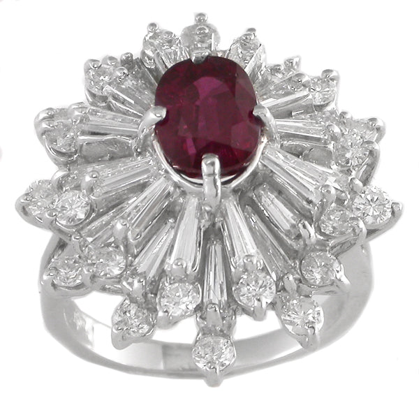 1950s 2.00ct Ruby 1.90ct Diamond Platinum Ballerina Ring