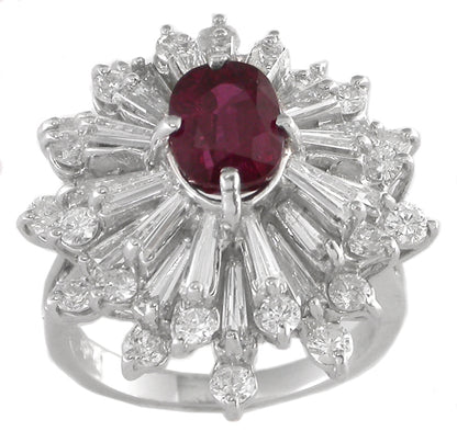 1950s 2.00ct Ruby 1.90ct Diamond Platinum Ballerina Ring