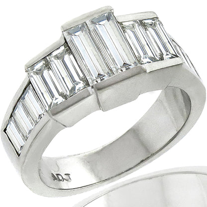 1950s 2.00ct Straight Baguette Cut Diamond Platinum Ring