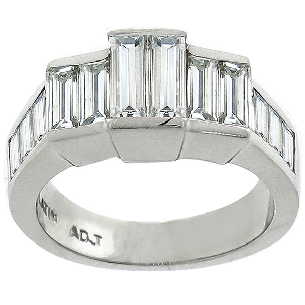 1950s 2.00ct Straight Baguette Cut Diamond Platinum Ring
