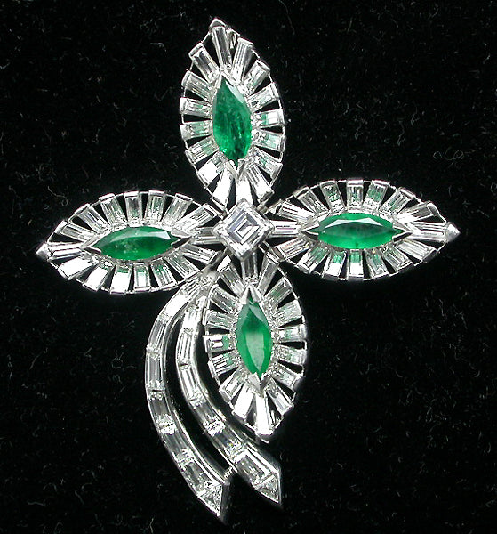 1950s 2.50ct Colombian Emerald 5.86ct Diamond Platinum Pin