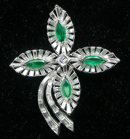 1950s 2.50ct Colombian Emerald 5.86ct Diamond Platinum Pin