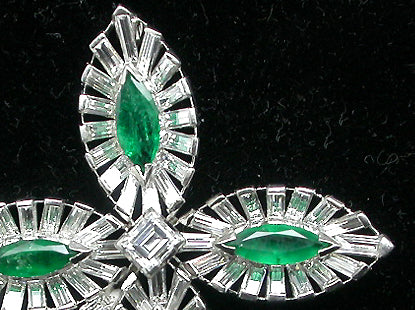 1950s 2.50ct Colombian Emerald 5.86ct Diamond Platinum Pin